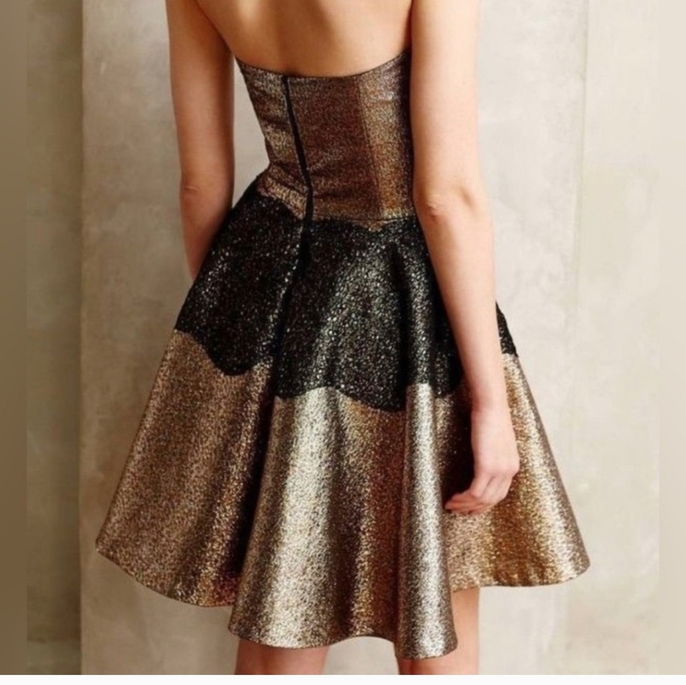 Anthropologie Sachin and Babi Foil Brocade Mini Dress size 8 black and gold - Picture 3 of 16